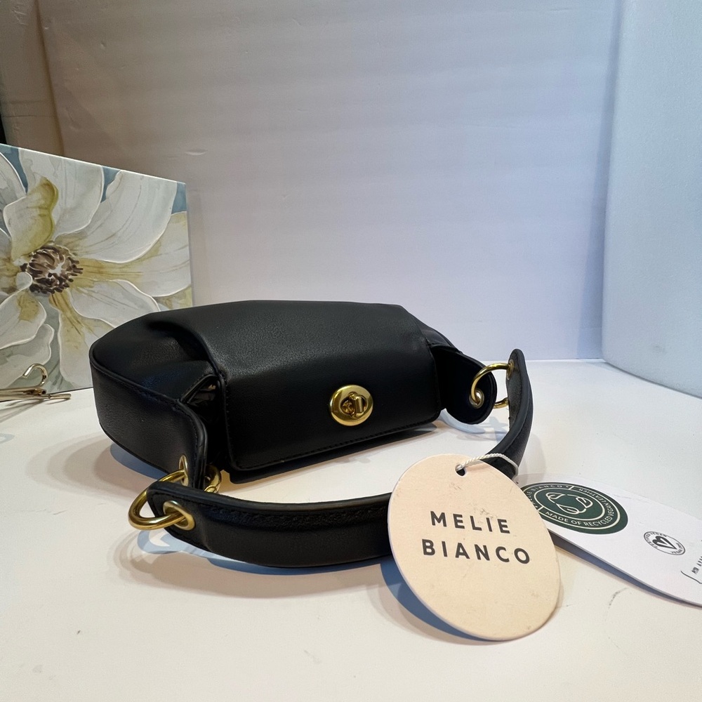 Melie Bianco Black Vegan Shoulder Bag and crossbody with Gold Accents - Picture 11 of 14
